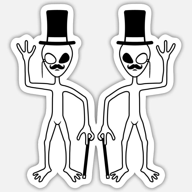 2 Messieurs Amis Extraterrestres - Sticker taille S (10 x 10 cm) - blanc mat