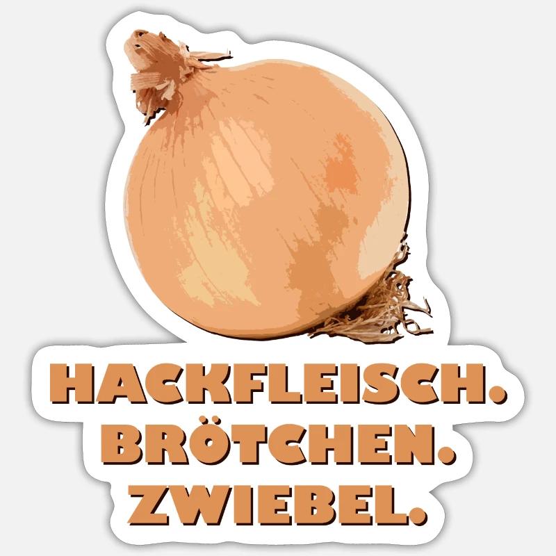 Hackfleisch. Brötchen. Zwiebel. - Sticker Größe S (10 x 10 cm) - Mattweiß