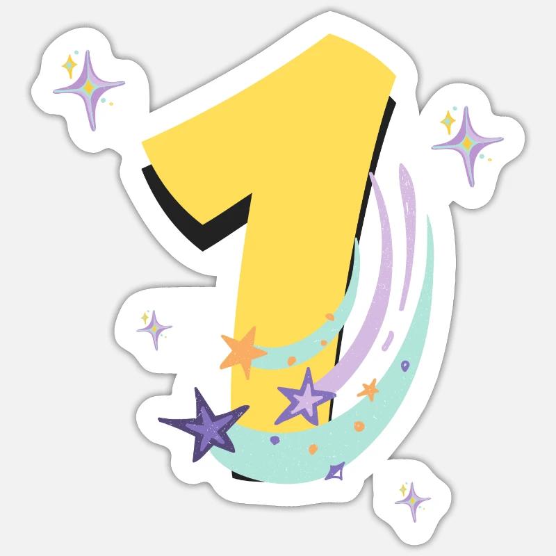1 er anniversaire espace - Sticker taille S (10 x 10 cm) - blanc mat