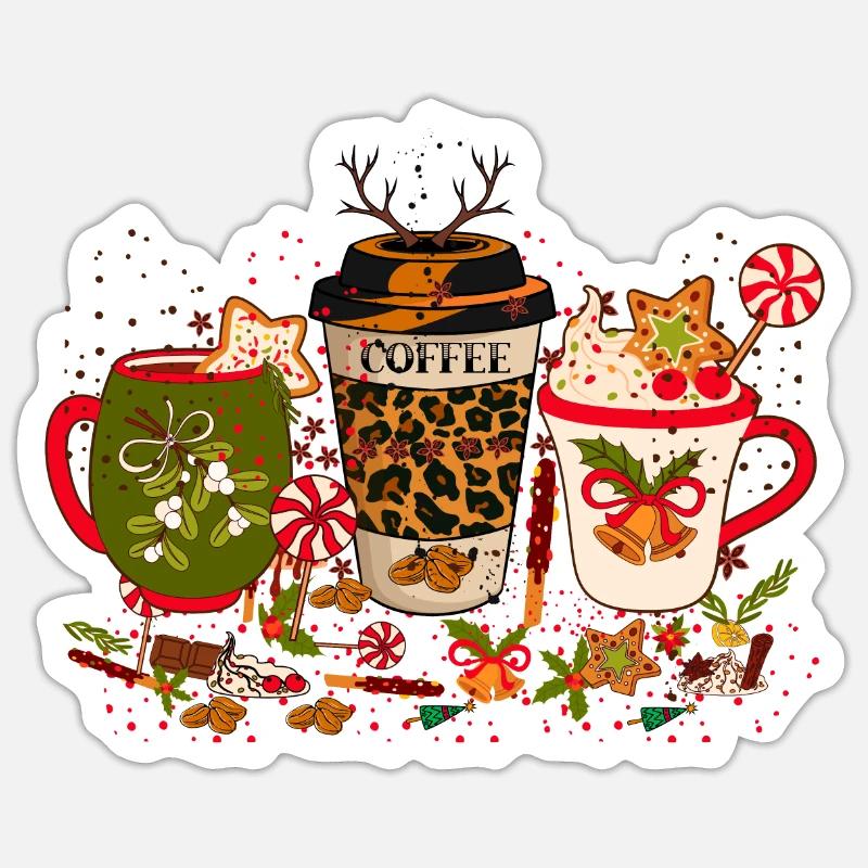 Weihnachtskaffee, Weihnachtsfeier, Weihnachtsstimmung - Sticker Größe S (10 x 10 cm) - Mattweiß