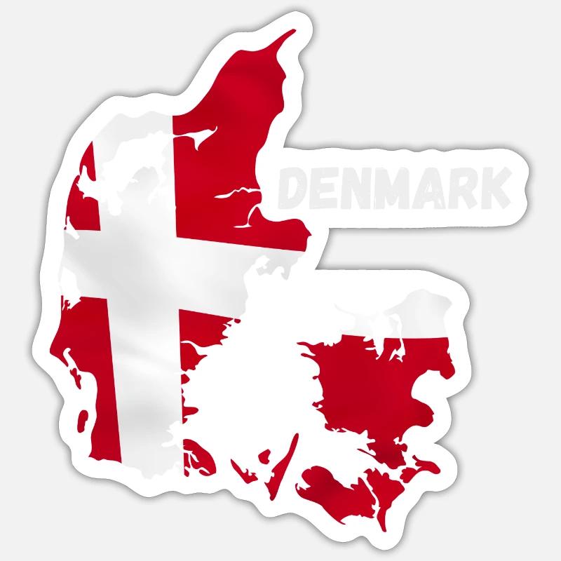 Danemark Drapeau avec lettrage - Sticker taille S (10 x 10 cm) - blanc mat