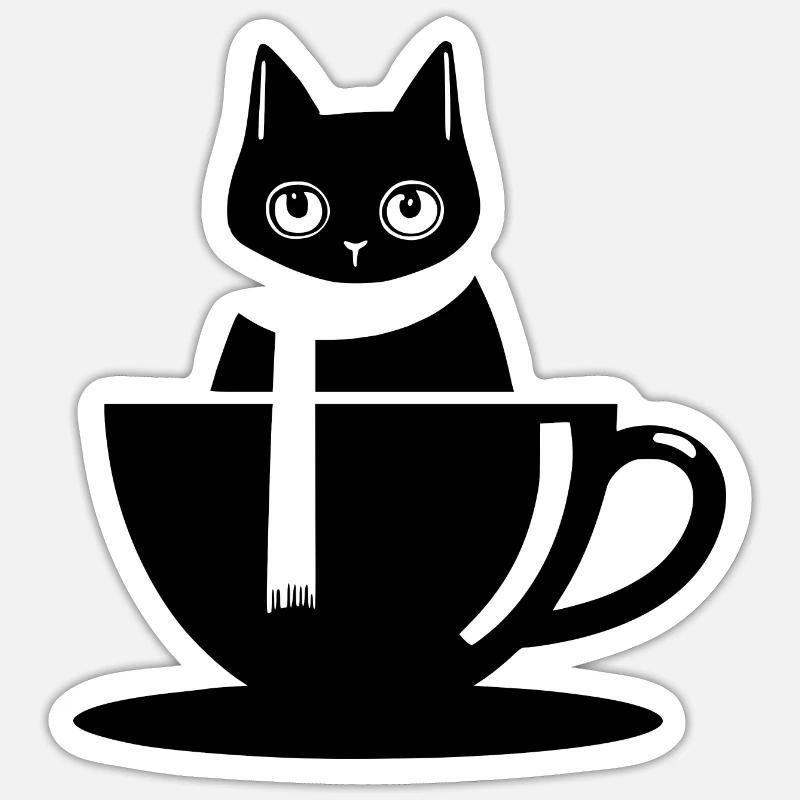 Cat Coffee Time - Sticker Größe S (10 x 10 cm) - Mattweiß