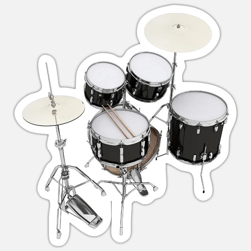 Schlagzeug, Drumset, Drumkit, Drums - Sticker Größe S (10 x 10 cm) - Mattweiß