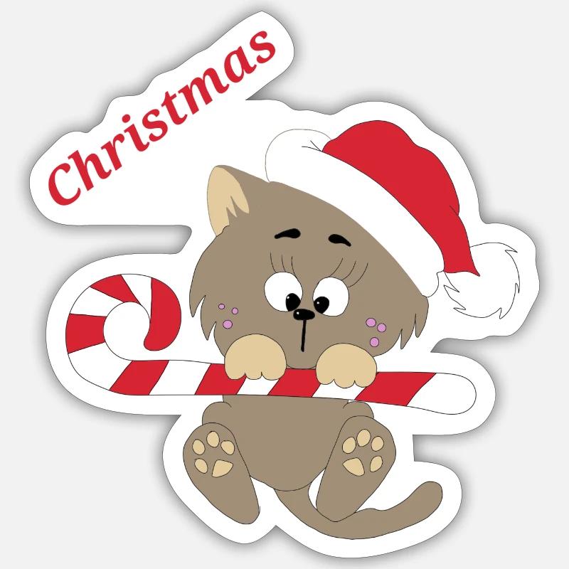 Chaton Noël Sticker taille S (10 x 10 cm)
