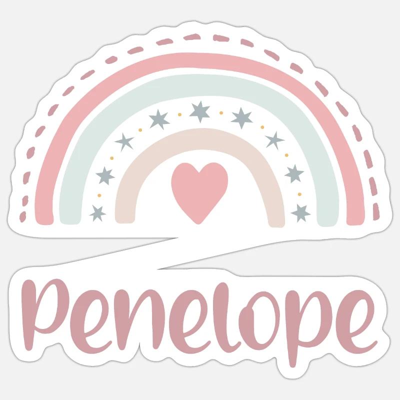 Penelope Name Regenbogen - Sticker Größe S (10 x 10 cm) - Mattweiß