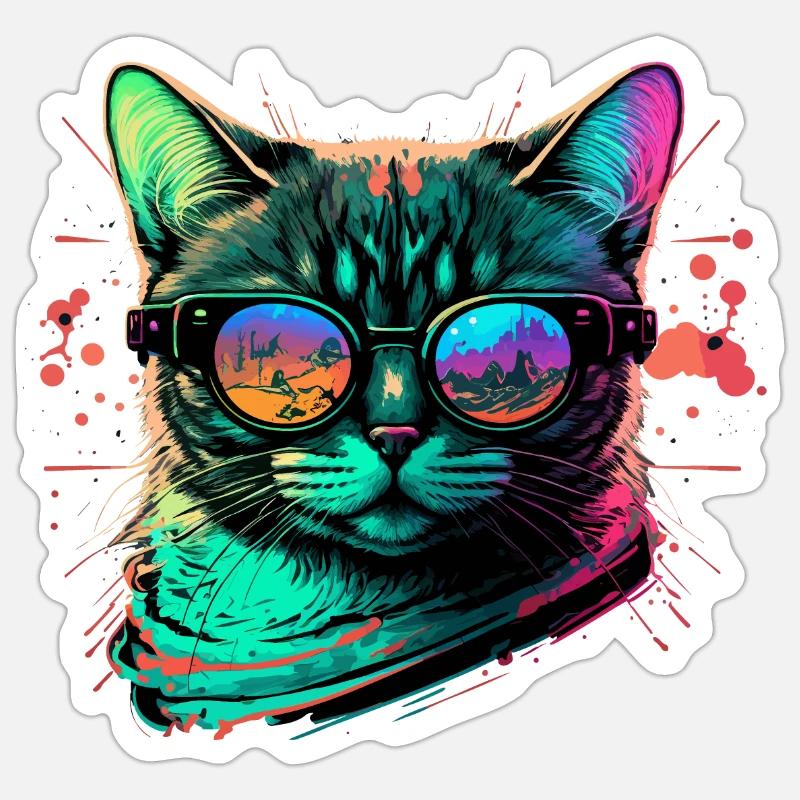 Chat rave - Sticker taille S (10 x 10 cm) - blanc mat