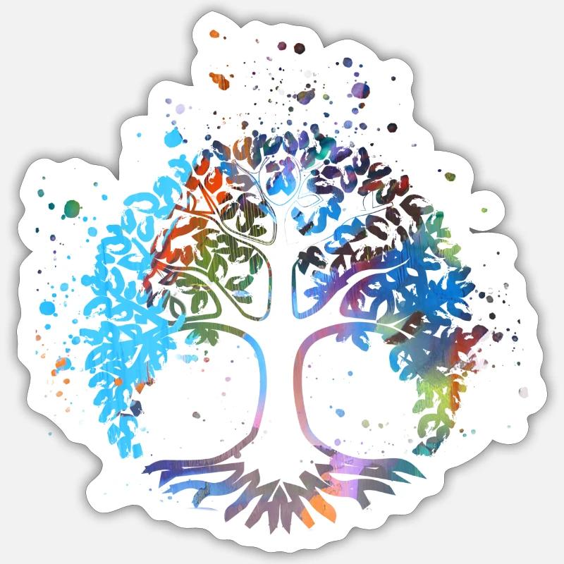 lebensbaum,baum des lebens,graffiti, bunt,baum - Sticker Größe S (10 x 10 cm) - Mattweiß