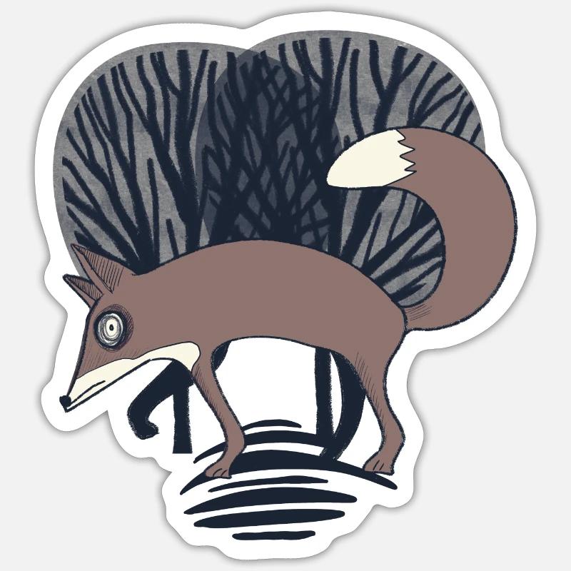 Fuchs im Wald_ Grau - Sticker Größe S (10 x 10 cm) - Mattweiß