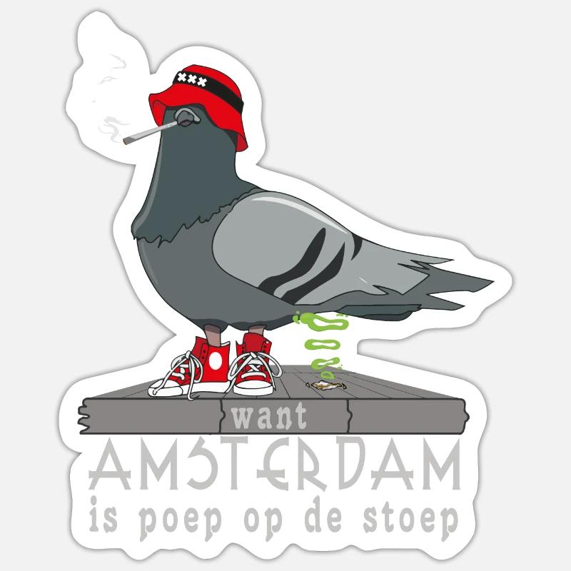 Amsterdam est caca sur le pas de la porte - Sticker taille S (10 x 10 cm) - blanc mat