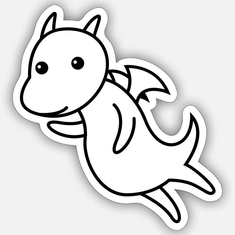 Drache Comic Tier - Sticker Größe S (10 x 10 cm) - Mattweiß