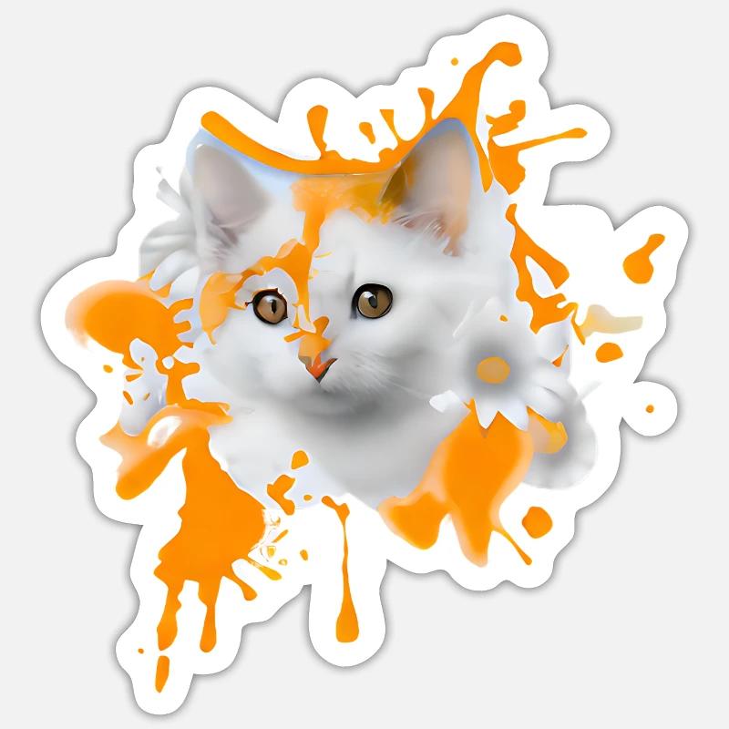 Chat fleuri - Sticker taille S (10 x 10 cm) - blanc mat