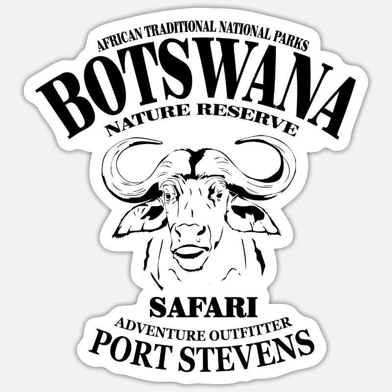Botswana - Kaffern Buffalo - Sticker taille S (10 x 10 cm) - blanc mat