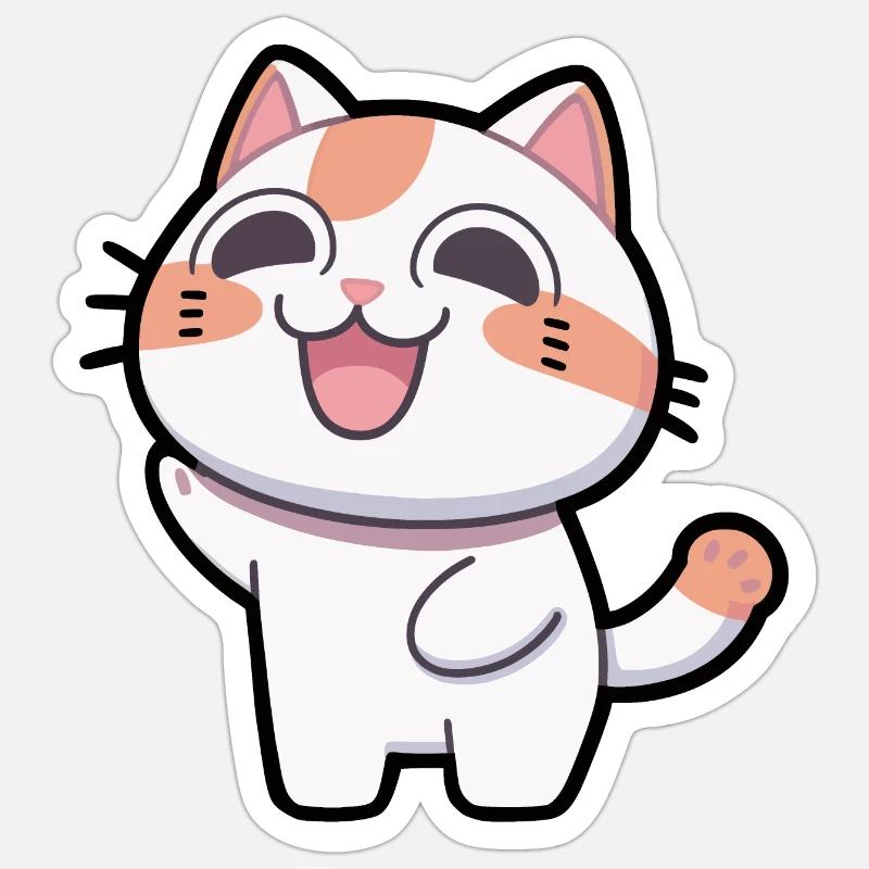 Chat heureux - Sticker taille S (10 x 10 cm) - blanc mat