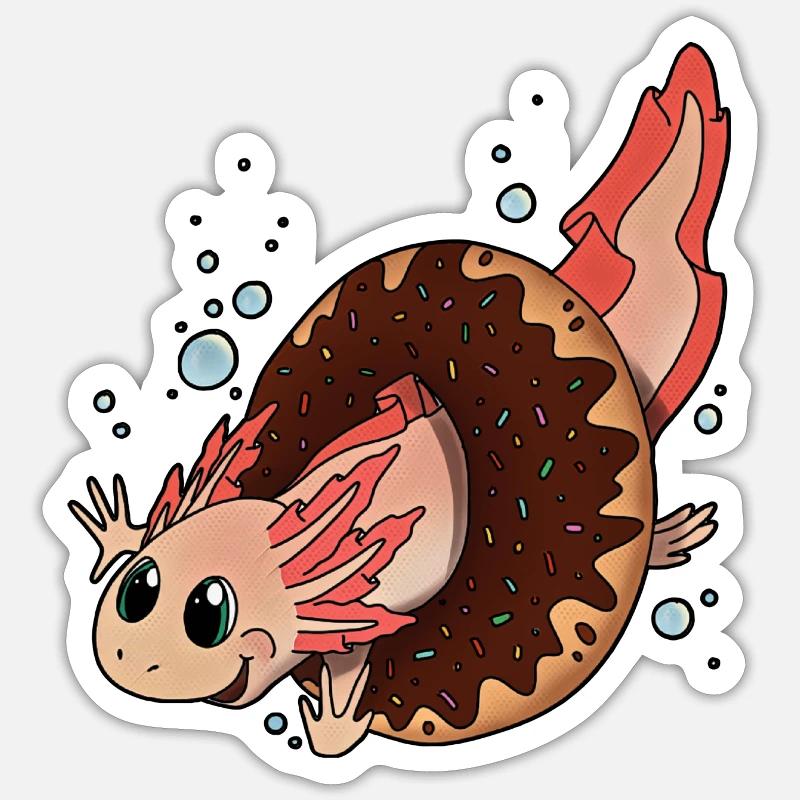 Axolotl Molch Donut - coole Geschenkidee Doughnut Sticker Größe S (10 x 10 cm)