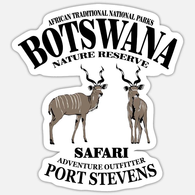 Botswana - Antilope Kudu - Sticker taille S (10 x 10 cm) - blanc mat
