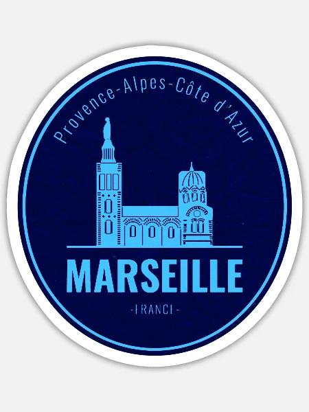 Marseille Blau Rundbadge Stadtkunst - Sticker Größe S (10 x 10 cm) - Mattweiß