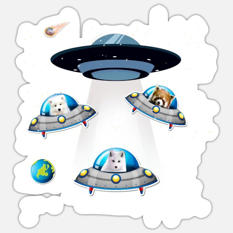 Arctic Fox,Samoyed,Red Panda, UFO,Space,Star - Sticker size S (10 x 10 cm) - white matte