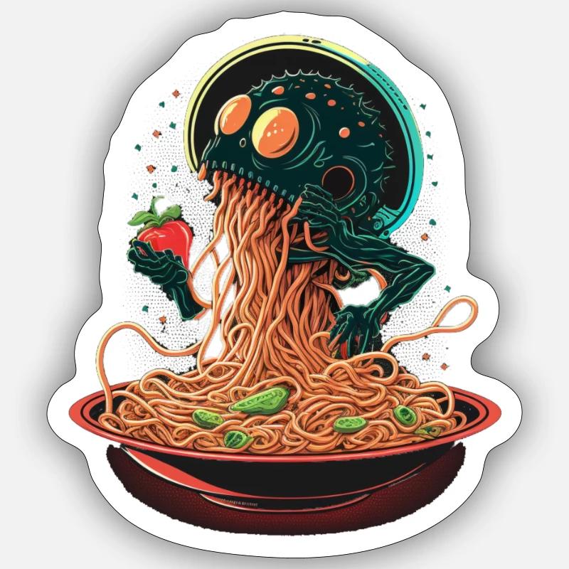 Spaghetti Alien - Sticker Größe S (10 x 10 cm) - Mattweiß