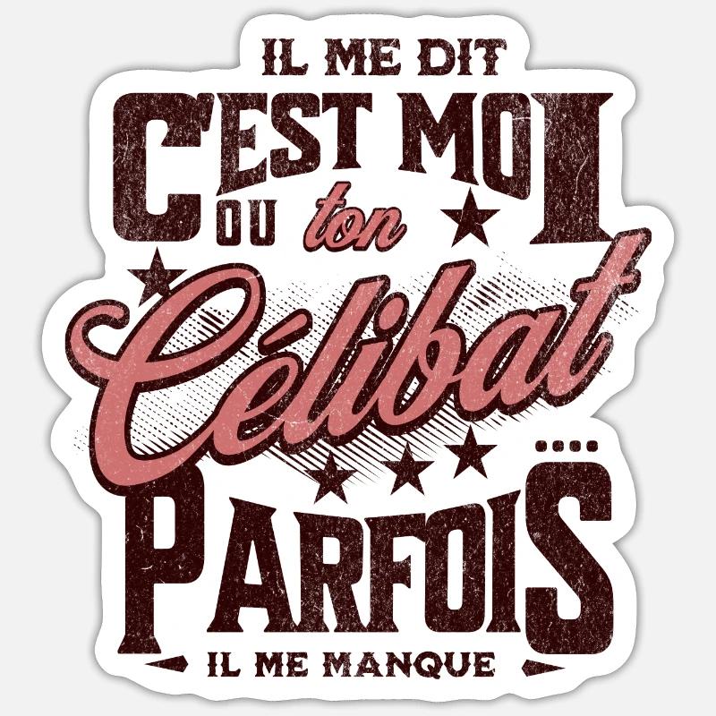 elle me dit : c'est moi ou ton célibat... - Sticker taille S (10 x 10 cm) - blanc mat