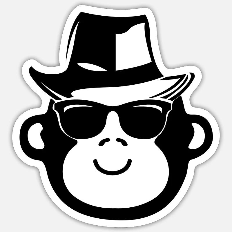 Monkey Cool Gangster - Sticker taille S (10 x 10 cm) - blanc mat