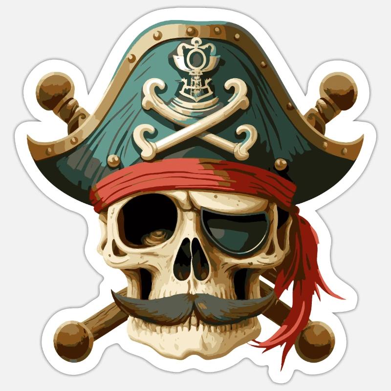 Capitaine pirate Skull & Bones - Sticker taille S (10 x 10 cm) - blanc mat