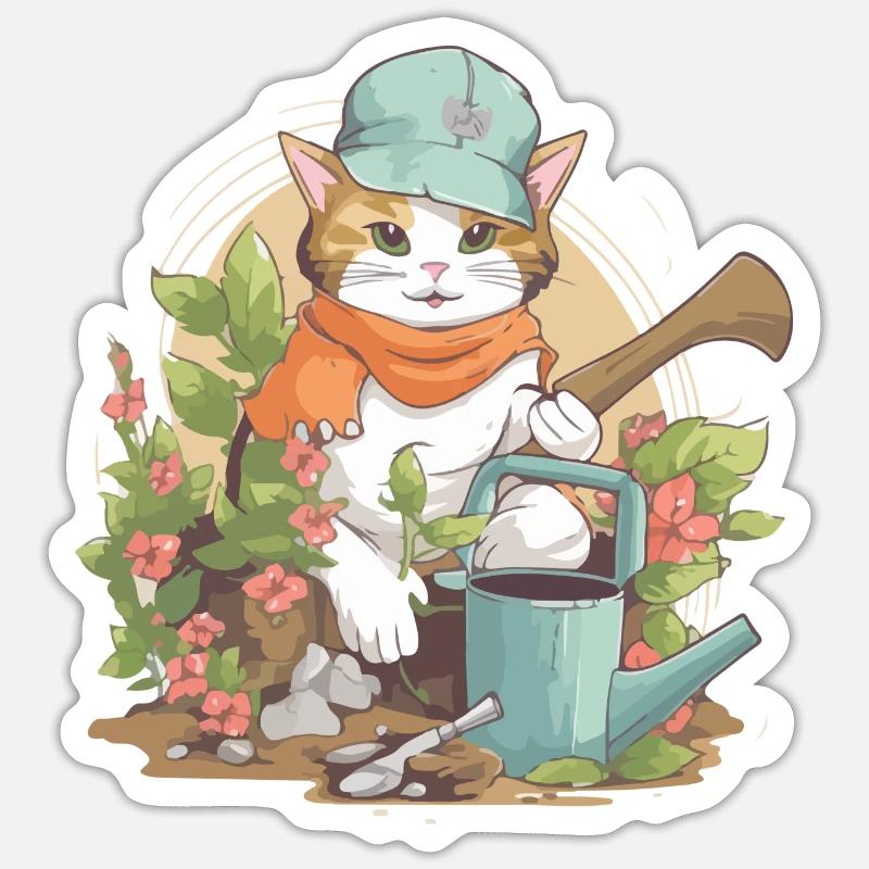 Kido le chat jardinier - Sticker taille S (10 x 10 cm) - blanc mat