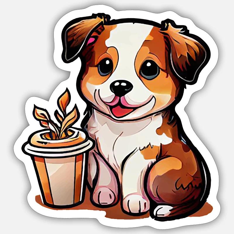Hündchen mit Kaffee: Der perfekte Begleiter Sticker Größe S (10 x 10 cm)