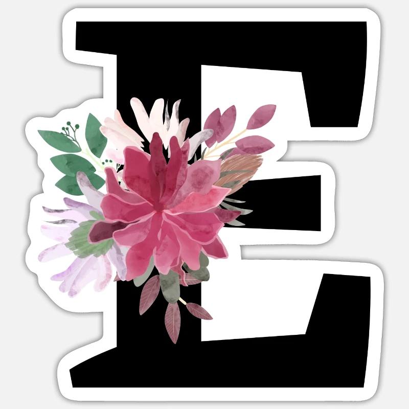 Lettre e floral - Sticker taille S (10 x 10 cm) - blanc mat