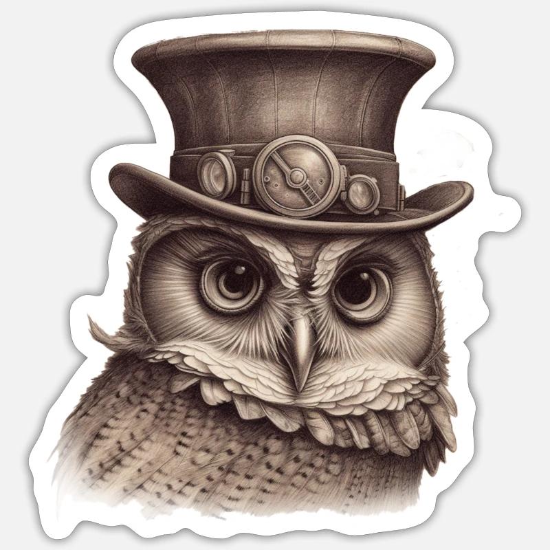 Chouette Steampunk 1 - Sticker taille S (10 x 10 cm) - blanc mat