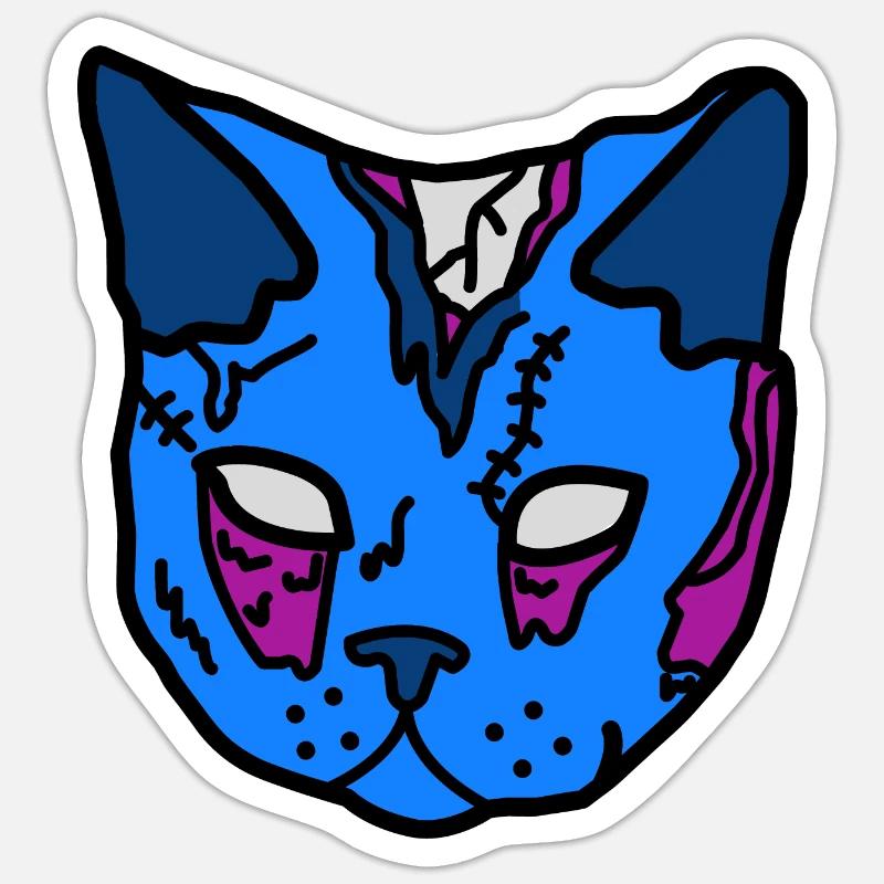 Masque de chat bleu patchwork Sticker taille S (10 x 10 cm)