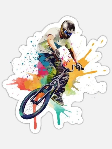 BMX Fahrrad Biker Stunt Trick Freestyle Splash - Sticker Größe S (10 x 10 cm) - Mattweiß