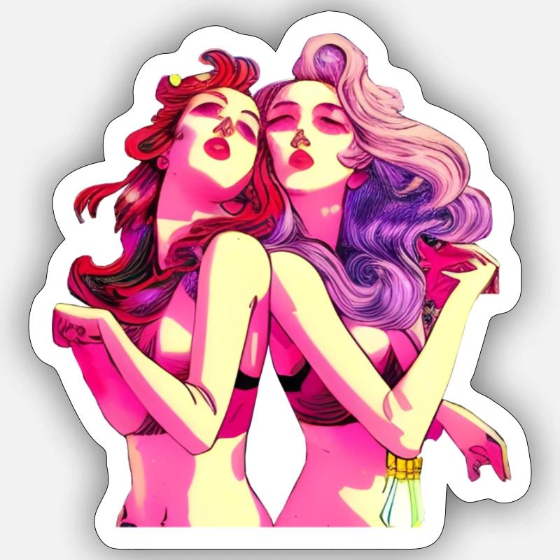 Double Frendship dans un Dreamworls - Sticker taille S (10 x 10 cm) - blanc mat
