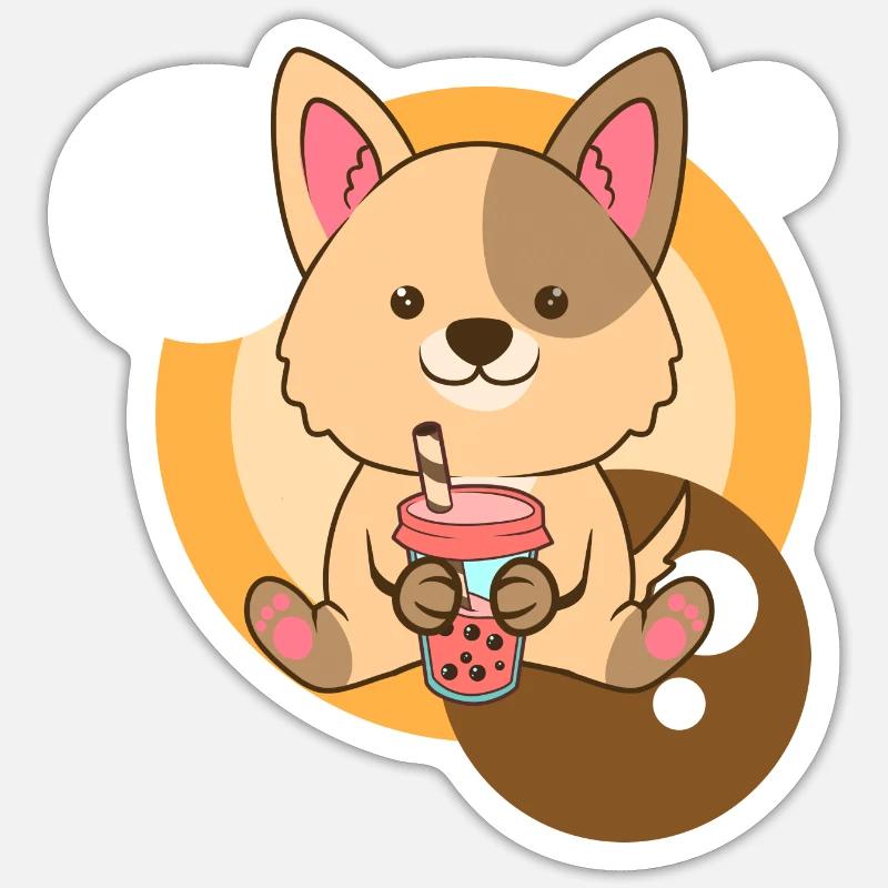 Dog and Bubble Tea - Sticker size S (10 x 10 cm) - white matte