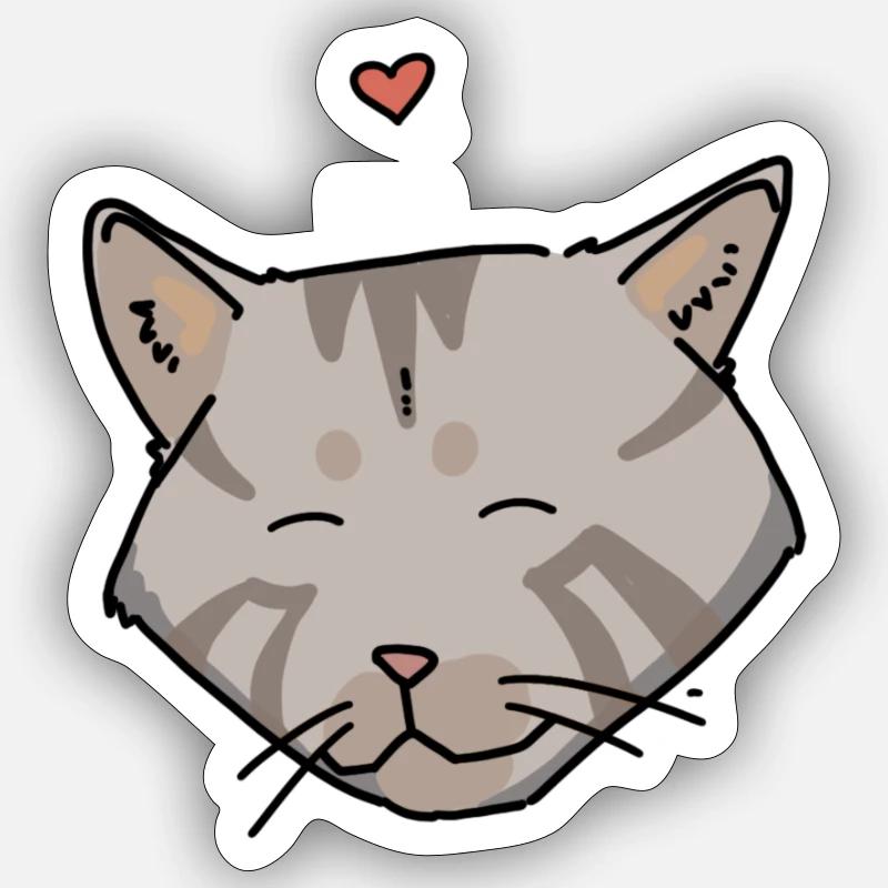 Katze grau mit Herz - Sticker Größe S (10 x 10 cm) - Mattweiß