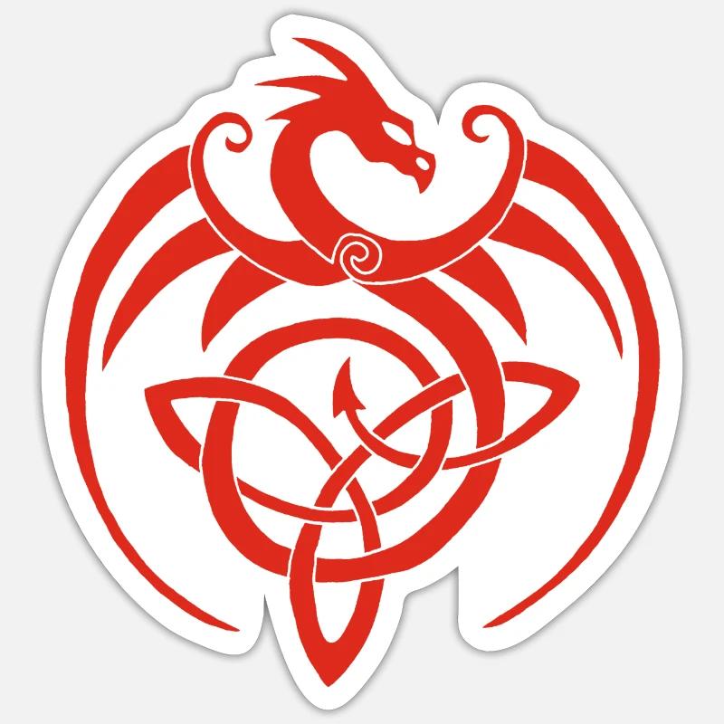 Dragon rouge et symbole celte - Sticker taille S (10 x 10 cm) - blanc mat