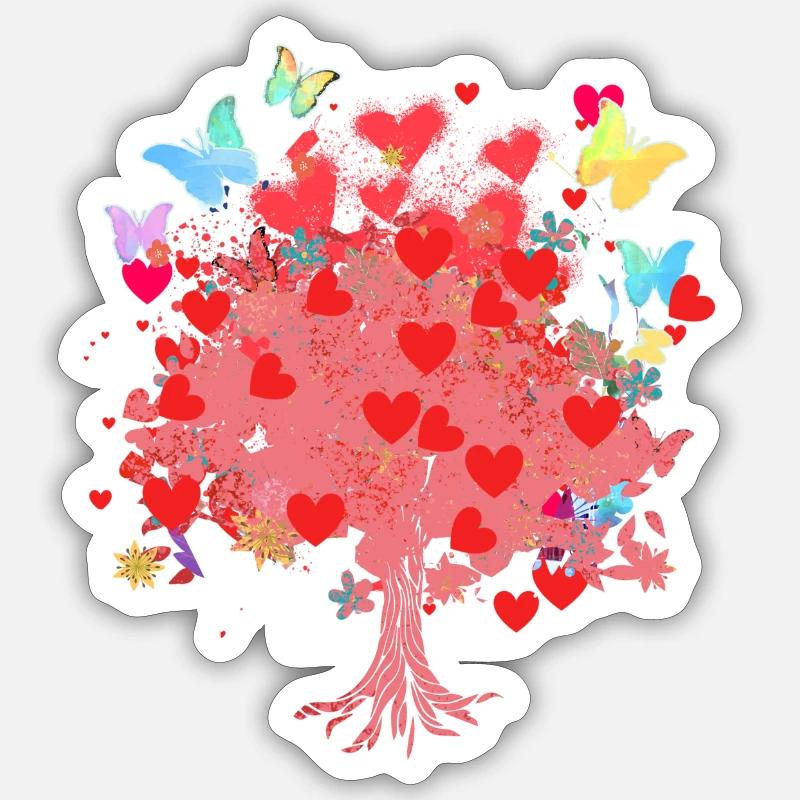 Baum des Lebens ,Lebensbaum,herzen,schmetterlinge - Sticker Größe S (10 x 10 cm) - Mattweiß
