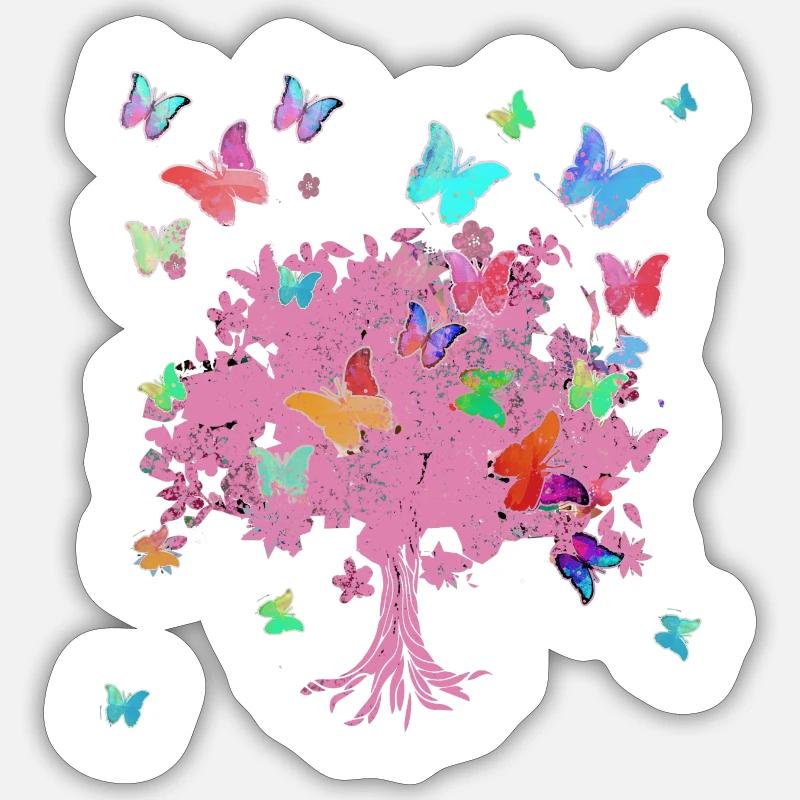 Baum des Lebens ,Lebensbaum,blumen,schmetterlinge - Sticker Größe S (10 x 10 cm) - Mattweiß