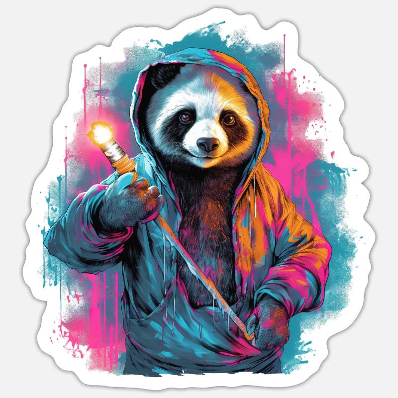 Panda mit Fackel - Sticker Größe S (10 x 10 cm) - Mattweiß