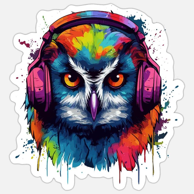 Owl Night Owl Techno DJ - Sticker taille S (10 x 10 cm) - blanc mat