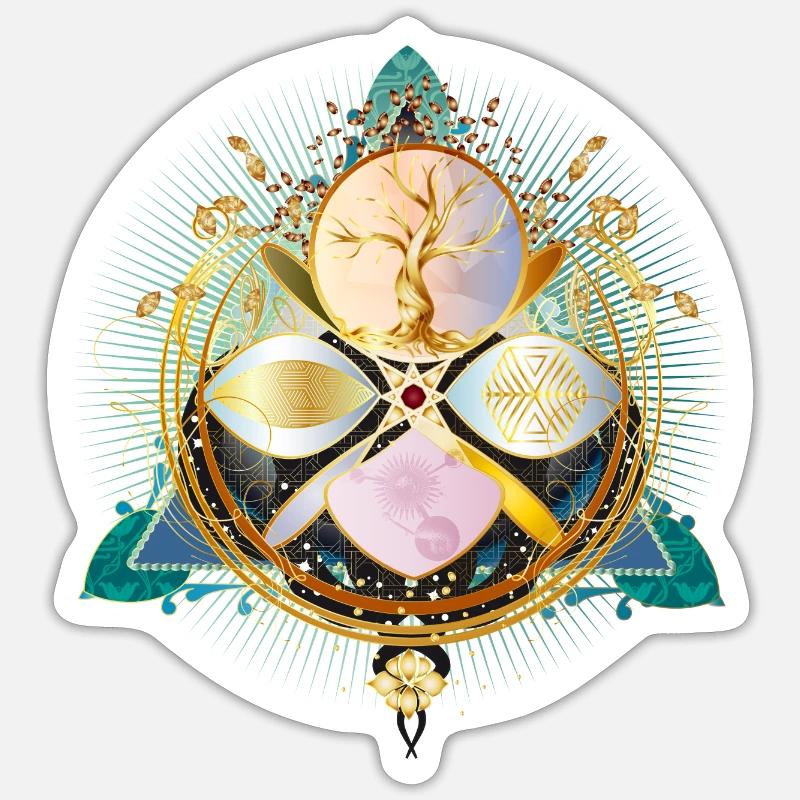 Amulette avec arbre doré et éléments de la nature Sticker taille S (10 x 10 cm)