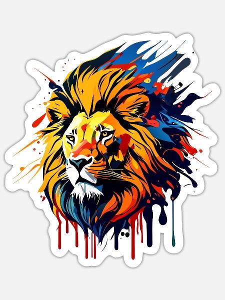 Löwenkopf mit Mähne, farbig - Sticker Größe S (10 x 10 cm) - Mattweiß