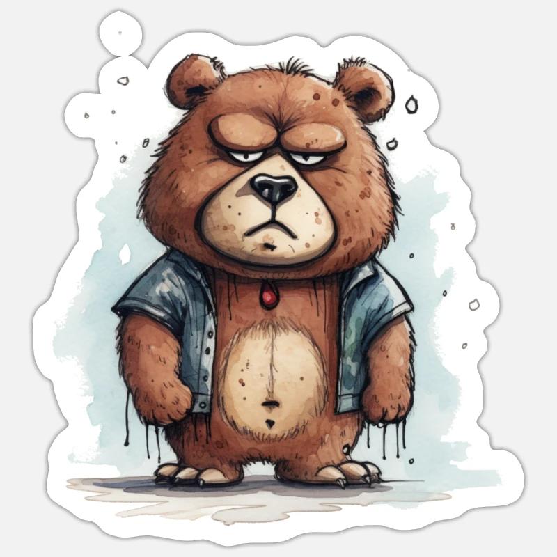 Grumpy Teddy - Sticker Größe S (10 x 10 cm) - Mattweiß