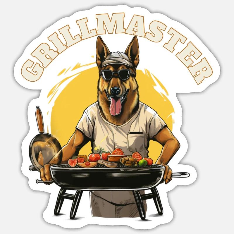 Grillmaster - BBQ Shirt, German Shepherd love BBQ Sticker Größe S (10 x 10 cm)