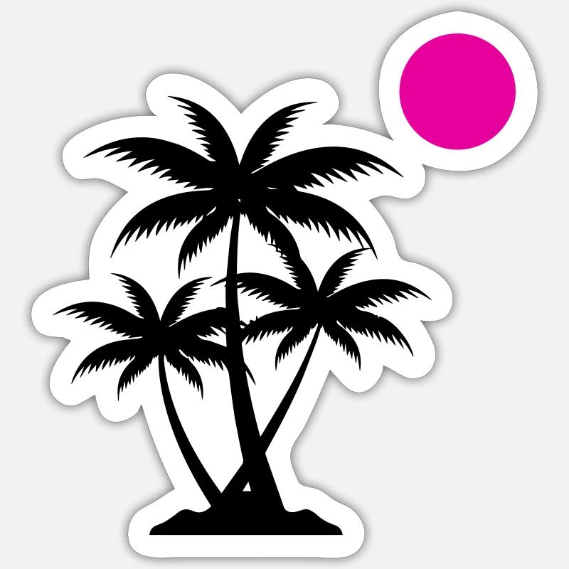 Palm Coucher de soleil - Sticker taille S (10 x 10 cm) - blanc mat
