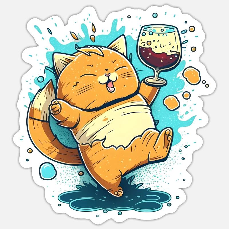 Mignon ivre dessin animé Chat - Sticker taille S (10 x 10 cm) - blanc mat