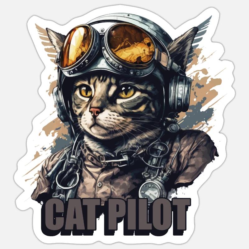 Pilote de chat - Sticker taille S (10 x 10 cm) - blanc mat