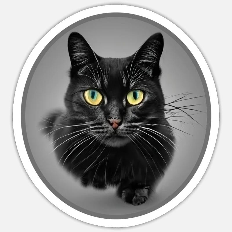 Superbe Chat Noir en train de Courir - Sticker taille S (10 x 10 cm) - blanc mat