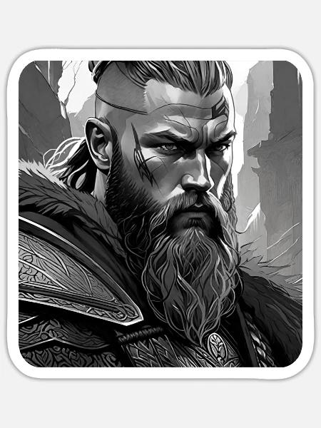 Stolzer Wikinger Krieger Germanen - Sticker Größe S (10 x 10 cm) - Mattweiß