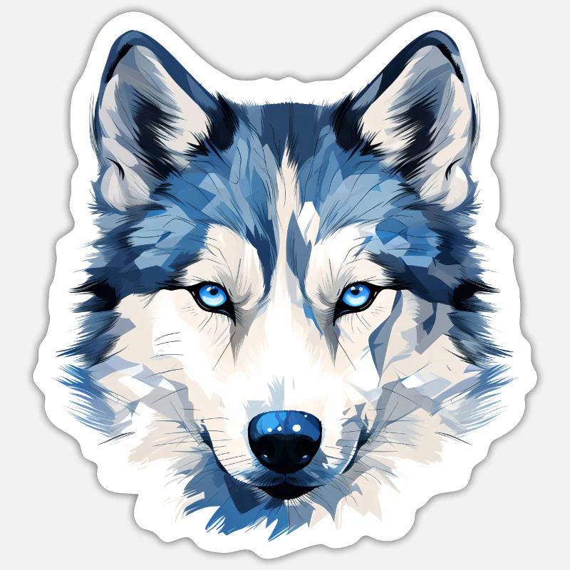 Le Husky bleu - Sticker taille S (10 x 10 cm) - blanc mat