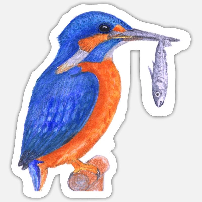 Kingfisher with fish - Sticker size S (10 x 10 cm) - white matte